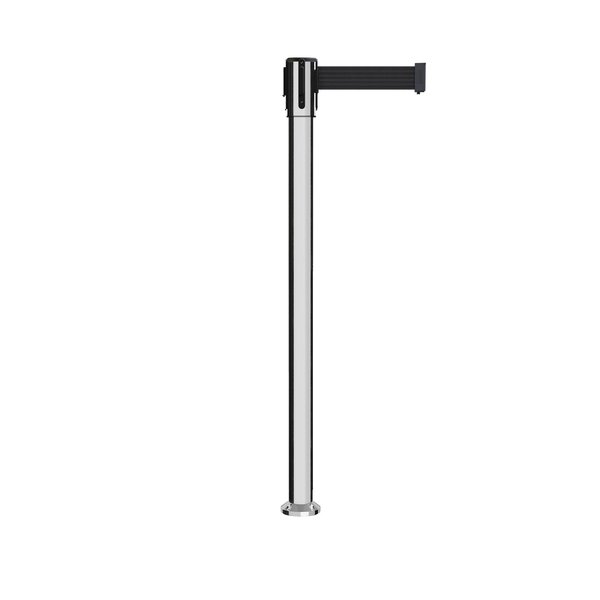 Montour Line Retractable Belt Fixed Stanchion, 2ft Pol.Steel Post  7.5ft Black Belt MX530F-PS-BK-75